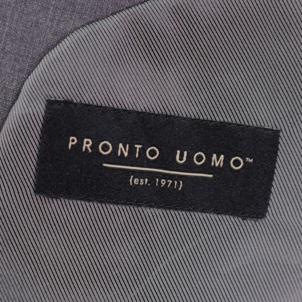 DAMAGED Pronto Uomo Polyester Wool Suit Jacket‎ Gray 44R Tagged 46R  2 Button